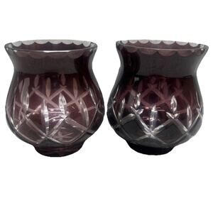 Lady Anne Amethyst GORHAM CRYSTAL Set of 2 Cut to Clear Votive Candle Holders